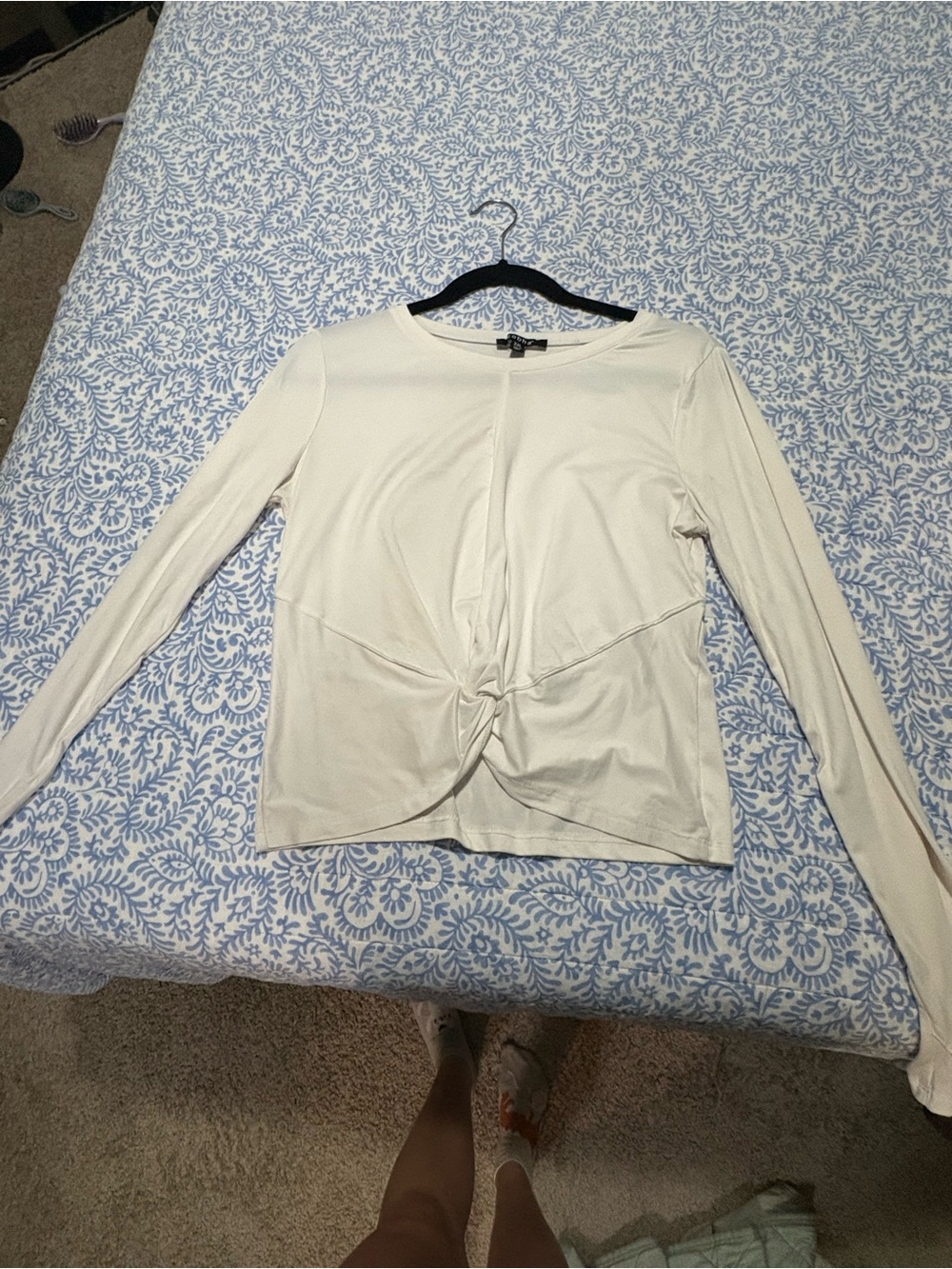 Zobha Cream Twist-Front Long Sleeve Top